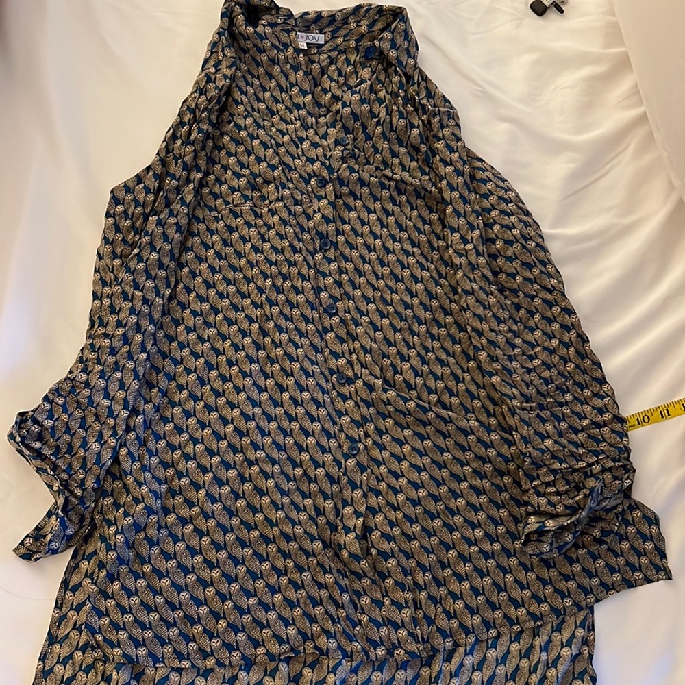Joy joy owl tunic. Bum coverage! 33 inch long. Button front